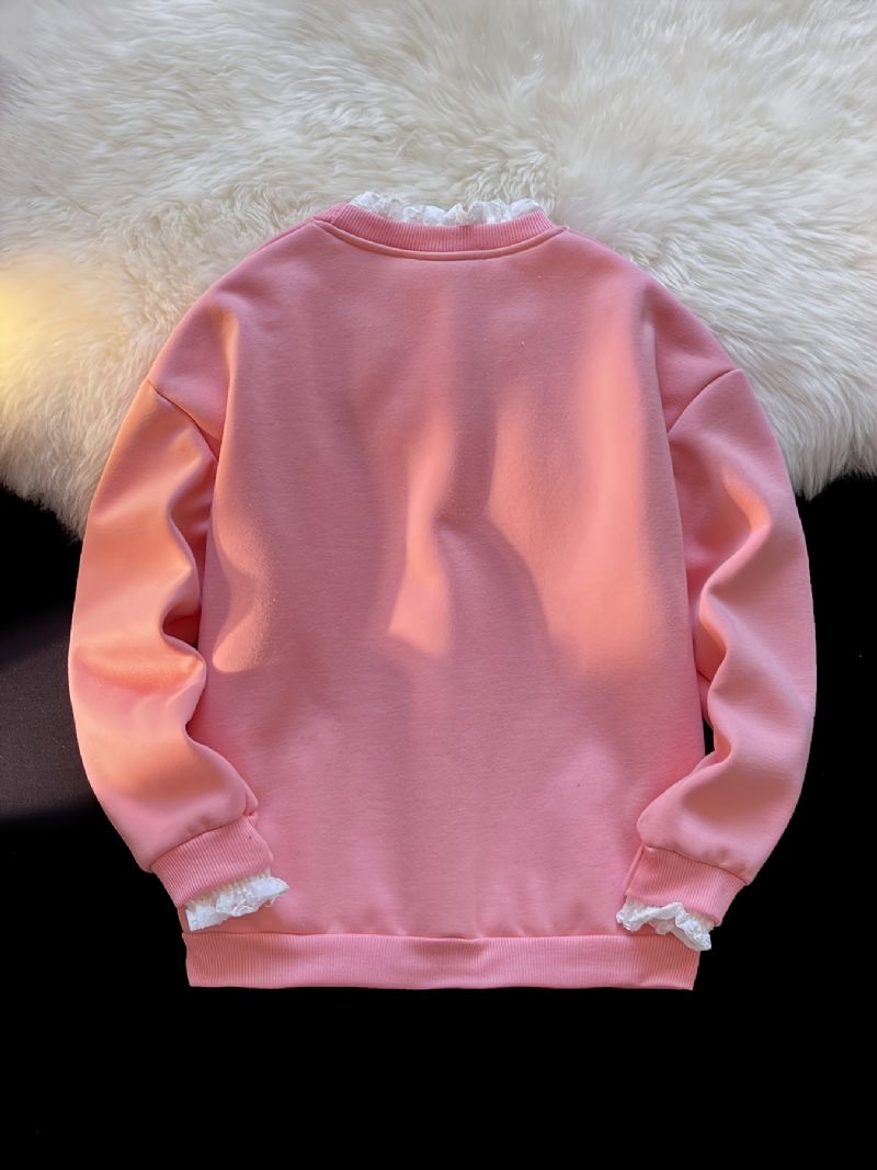 Børn Blonder Manchet Langærmet Blondekrave Print Sød Varm Sweatshirt Efterår Vinter