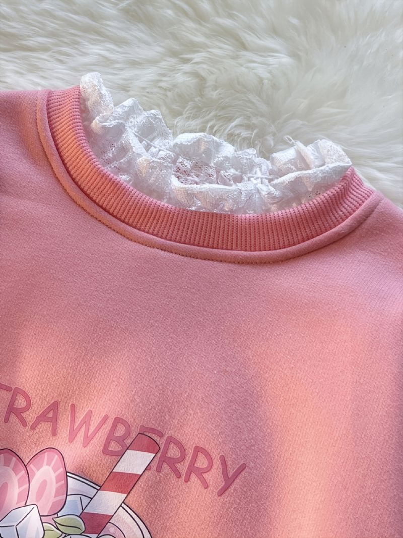Børn Blonder Manchet Langærmet Blondekrave Print Sød Varm Sweatshirt Efterår Vinter