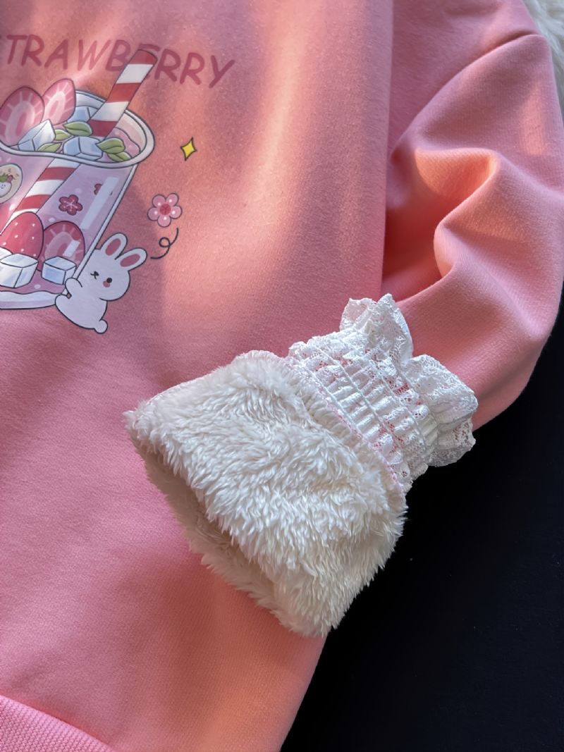Børn Blonder Manchet Langærmet Blondekrave Print Sød Varm Sweatshirt Efterår Vinter