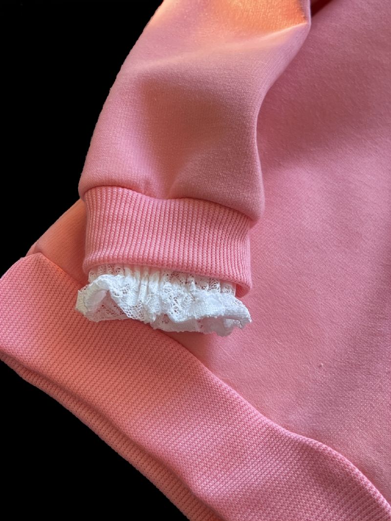 Børn Blonder Manchet Langærmet Blondekrave Print Sød Varm Sweatshirt Efterår Vinter