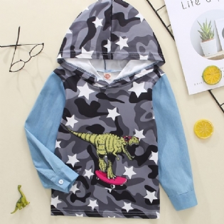 Børne Drenge Splejsning Hættetrøje Tegneserie Dinosaur Print Langærmet Trøje Sweatshirt Børnetøj