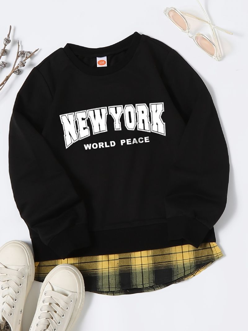 Børnebrevtryk Splejsningstrøje Med Rund Hals Langærmet Sweatshirt Drenge Piger Børn Tøj