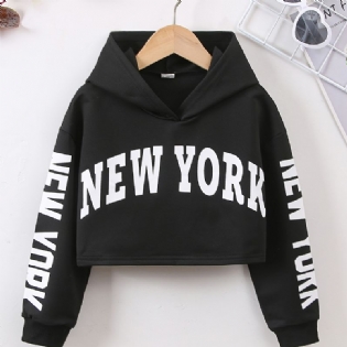 Børnepiger Crop Hoodie Brevtryk Langærmet Pullover Sweatshirt Børnetøj