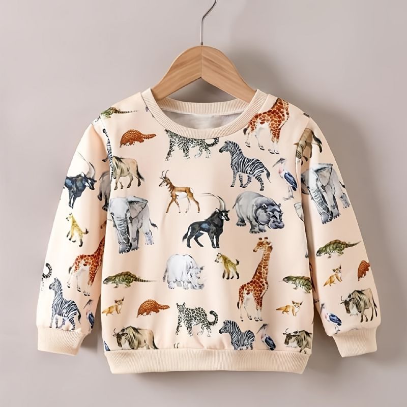 Børnetrøje Med Dyreprint Med Rund Hals Og Langærmet Sweatshirt Drenge Piger Børn Tøj