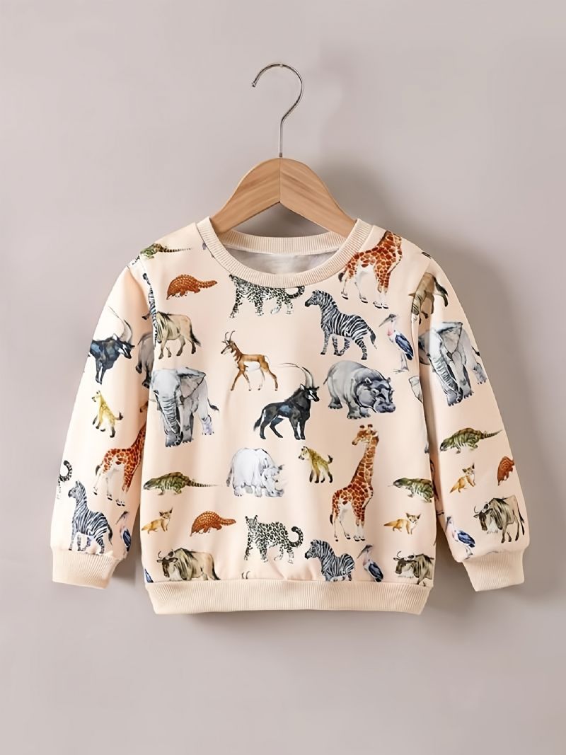 Børnetrøje Med Dyreprint Med Rund Hals Og Langærmet Sweatshirt Drenge Piger Børn Tøj