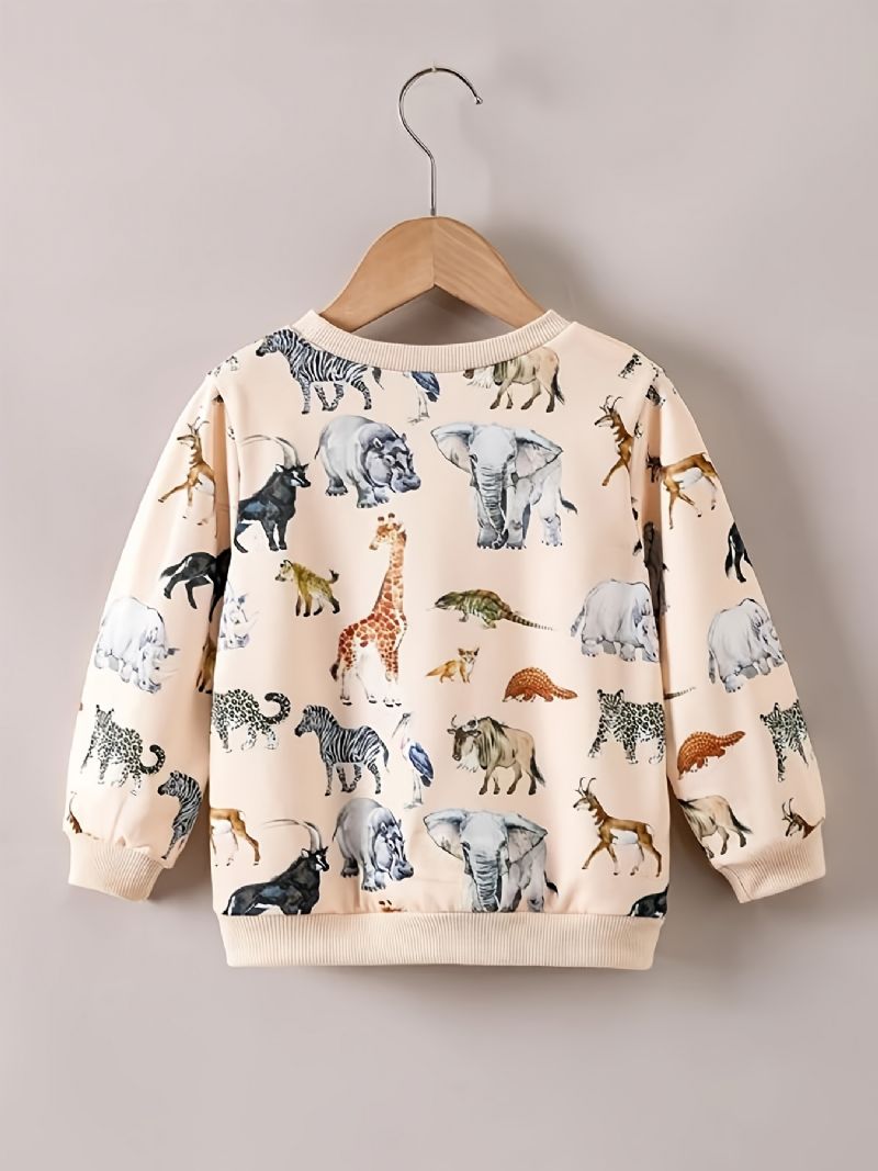 Børnetrøje Med Dyreprint Med Rund Hals Og Langærmet Sweatshirt Drenge Piger Børn Tøj
