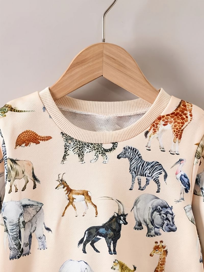 Børnetrøje Med Dyreprint Med Rund Hals Og Langærmet Sweatshirt Drenge Piger Børn Tøj