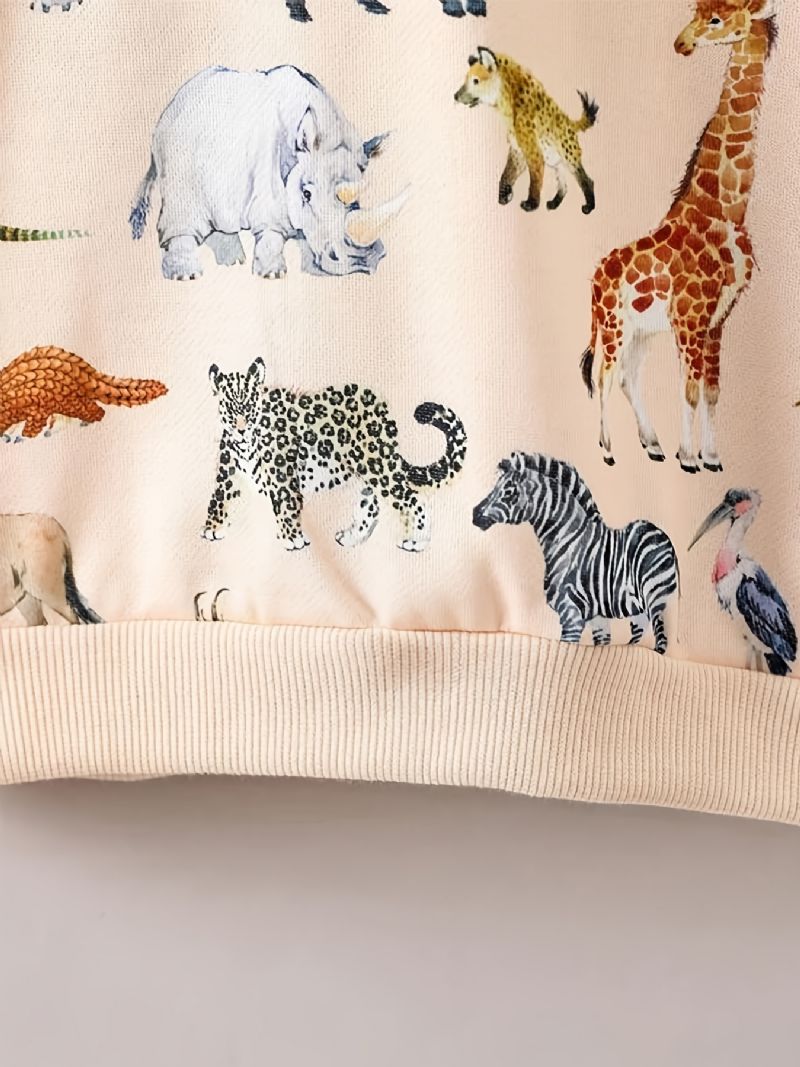 Børnetrøje Med Dyreprint Med Rund Hals Og Langærmet Sweatshirt Drenge Piger Børn Tøj