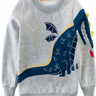 Drenge Dinosaur Print Langærmet Crew Neck Sweatshirt Børnetøj