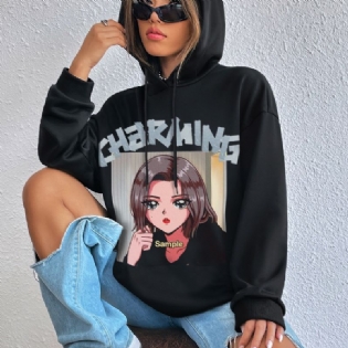 Damesweatshirt Casual Hooded Anime Piger Print Mode Løs Hættetrøje