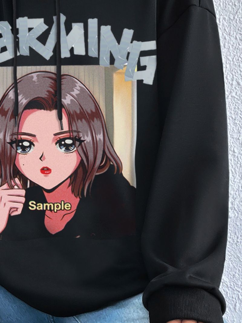 Damesweatshirt Casual Hooded Anime Piger Print Mode Løs Hættetrøje