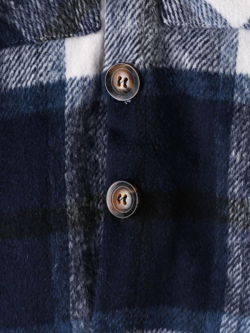 Drenge Afslappet Farveblok Uldblanding Plaid Revers Knapfrakke