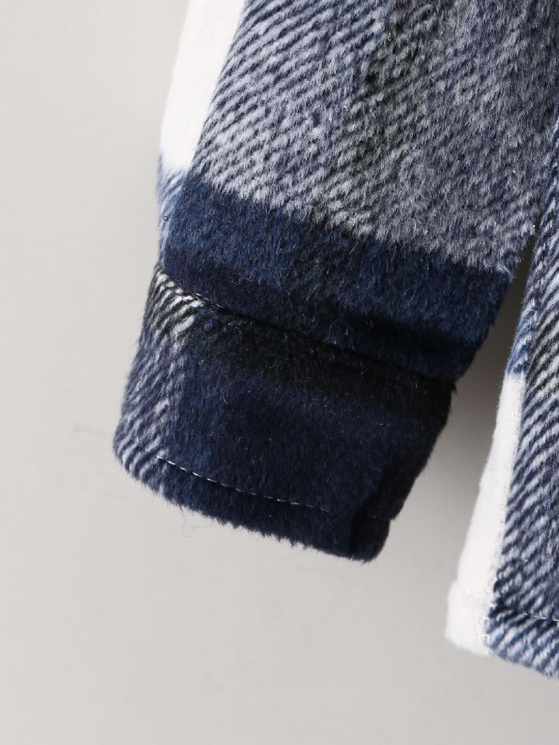 Drenge Afslappet Farveblok Uldblanding Plaid Revers Knapfrakke