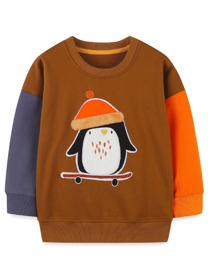 Drenge Animal Patchword Rundhalset Sweatshirt Børnetøj Med Lange Ærmer