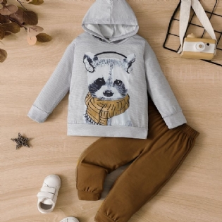 Drenge Animal Print Pullover Hættetrøje + Ensfarvede Bukser Sæt Børnetøj