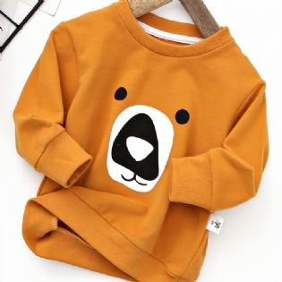 Drenge Bear Print Rundhals Langærmet Sweatshirt Efterår Vinter