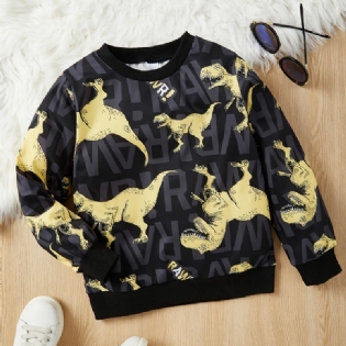 Drenge Casual Cartoon Dinosaur Letter Print Pullover Sweatshirt Til Vinter