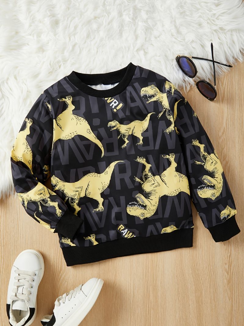 Drenge Casual Cartoon Dinosaur Letter Print Pullover Sweatshirt Til Vinter