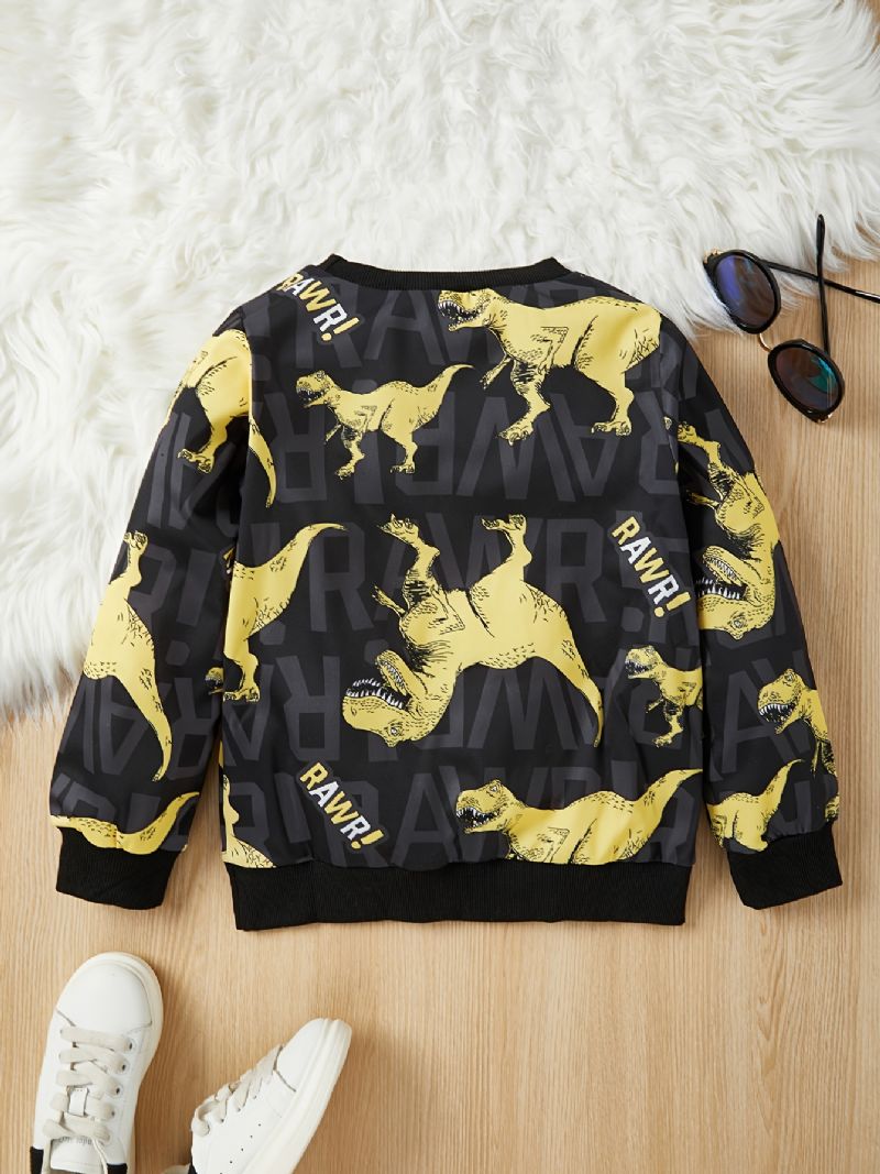 Drenge Casual Cartoon Dinosaur Letter Print Pullover Sweatshirt Til Vinter
