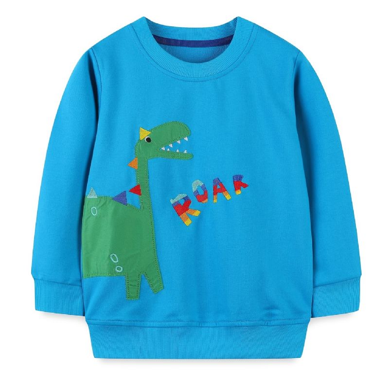 Drenge Casual Crew Neck Pullover Sweatshirt Med Tegneserie Dinosaur Print Til Vinter