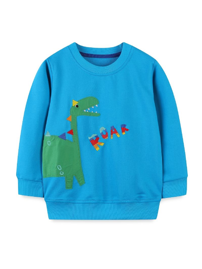 Drenge Casual Crew Neck Pullover Sweatshirt Med Tegneserie Dinosaur Print Til Vinter