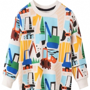 Drenge Casual Komfortabel Farverig Gravemaskine Print Langærmet Pullover Sweatshirt Med Rund Hals