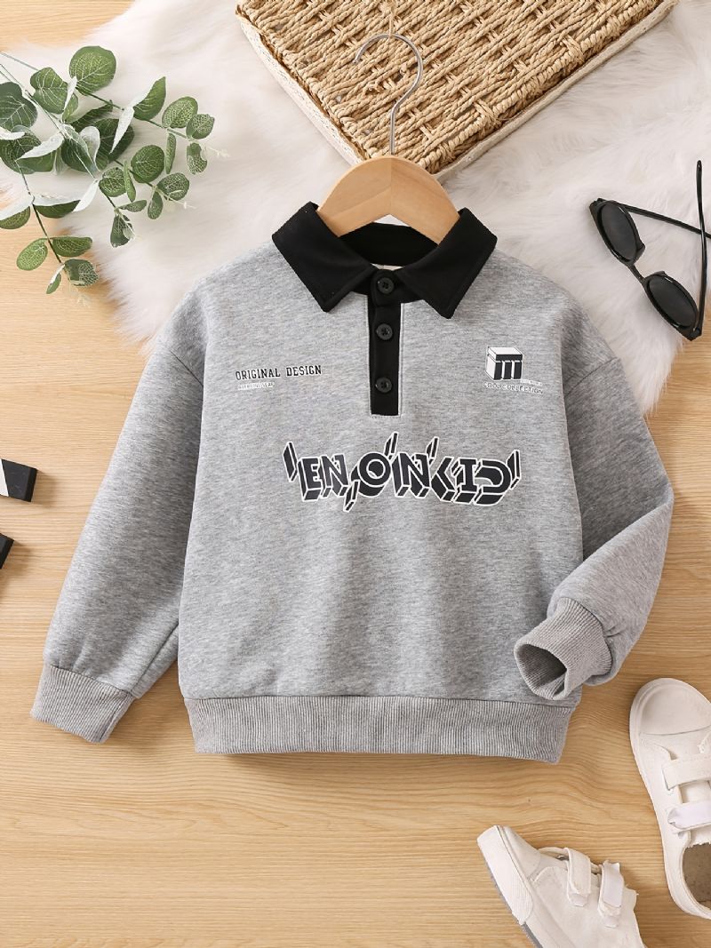 Drenge Casual Letter Print Langærmet Lapel Pullover Sweatshirt Tøj