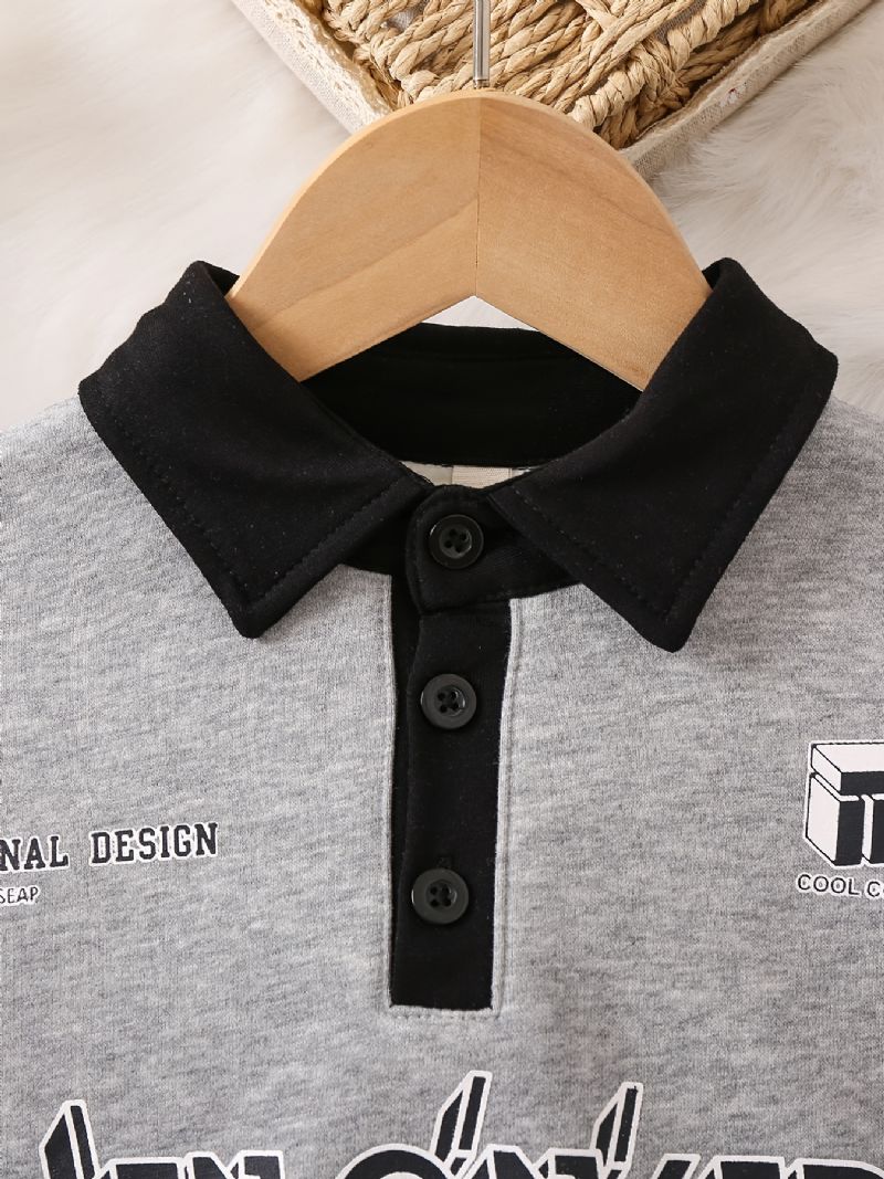 Drenge Casual Letter Print Langærmet Lapel Pullover Sweatshirt Tøj