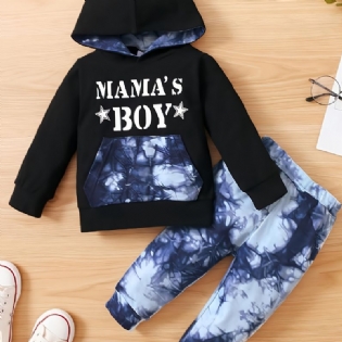 Drenge Casual Letter Print Tie-dye Bomuldshættetrøje Med Rund Hals