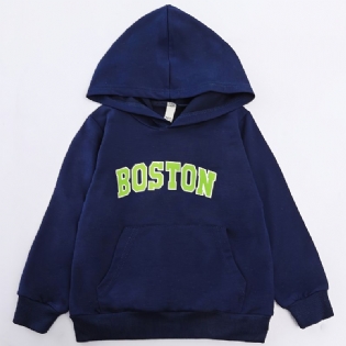 Drenge Casual Mode Letter Print Pocket Hooded Sweatshirt