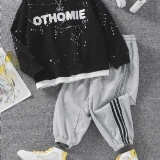 Drenge Casual Othomie Print Pullover Sweatshirt & Stribede Joggingbukser Til Udendørs Vinter
