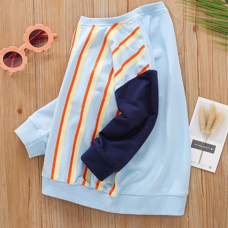 Drenge Casual Stribet Farve Blok Pullover Sweatshirt Langærmet Rund Hals Top