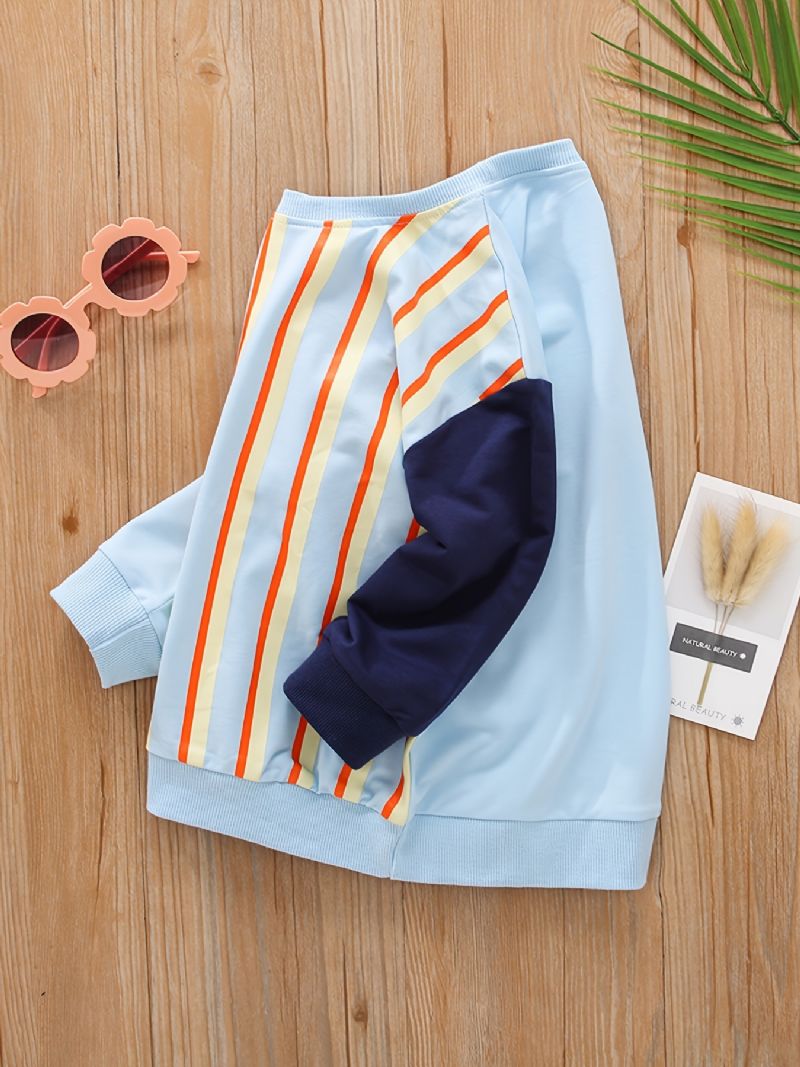 Drenge Casual Stribet Farve Blok Pullover Sweatshirt Langærmet Rund Hals Top
