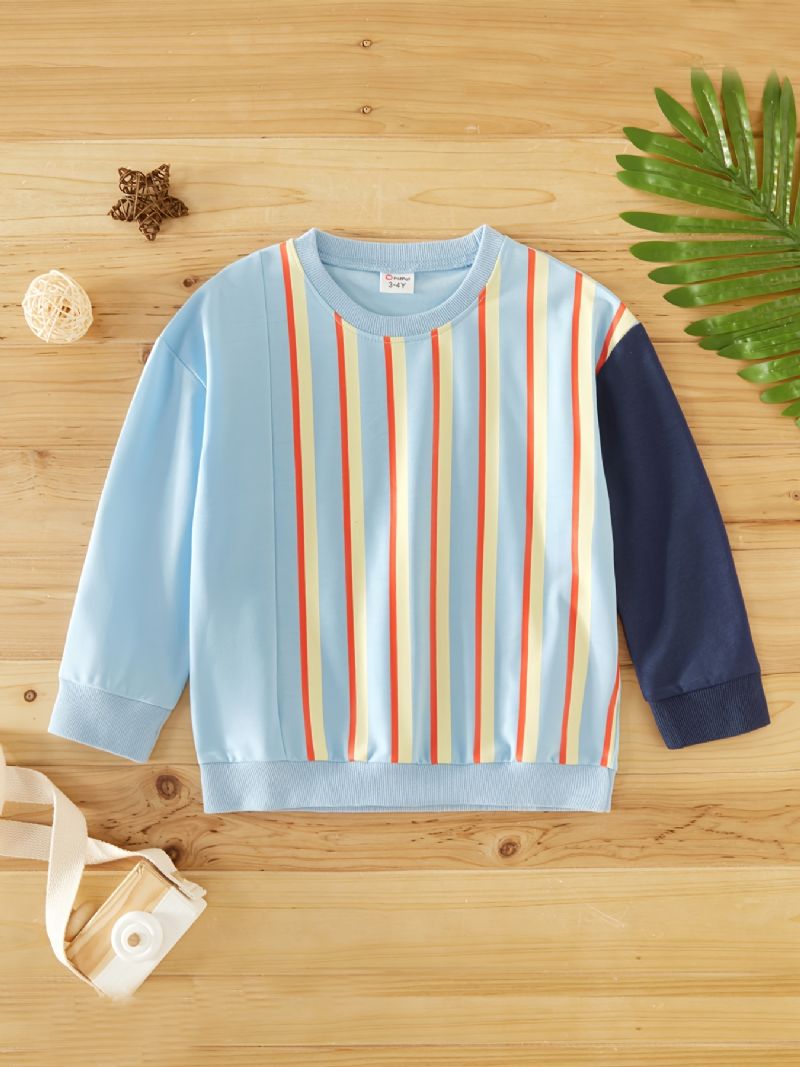 Drenge Casual Stribet Farve Blok Pullover Sweatshirt Langærmet Rund Hals Top