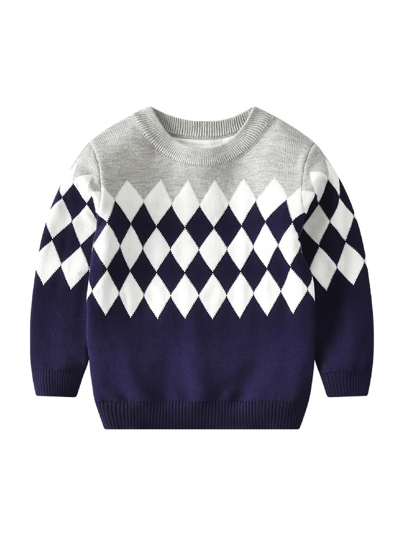 Drenge Causal Strikket Argyle Plaid Pullover Sweater Til Vinter