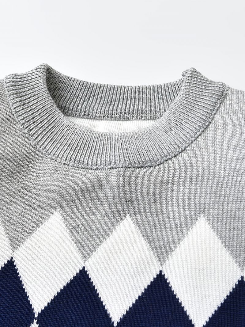 Drenge Causal Strikket Argyle Plaid Pullover Sweater Til Vinter