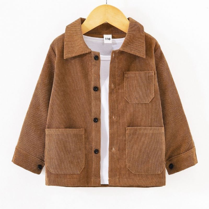 Drenge Corduroy Revers Button Down Jakke Til Efterår Vinter Ny