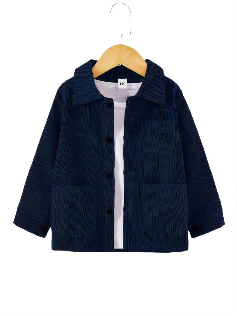 Drenge Corduroy Revers Button Down Jakke Til Efterår Vinter Ny