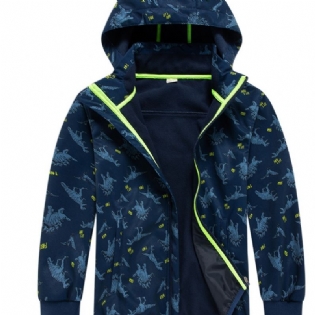 Drenge Dinosaur Print Hætte Thermal Windbreaker Jakke