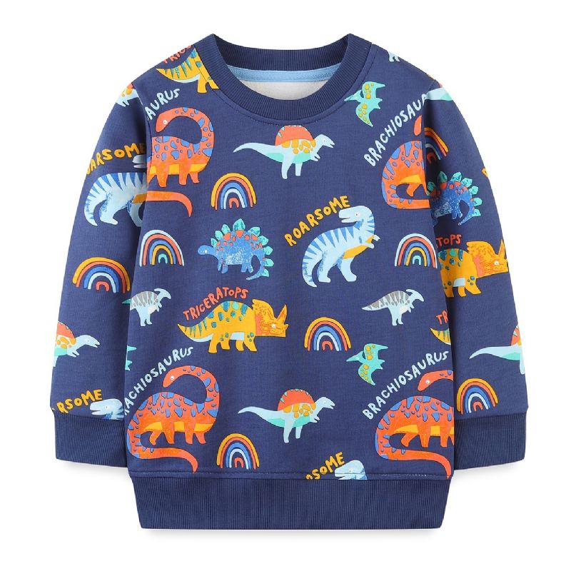 Drenge Dinosaur Print Pullover Rundhals Langærmet Sweatshirt Børnetøj