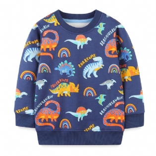 Drenge Dinosaur Print Pullover Rundhals Langærmet Sweatshirt Børnetøj