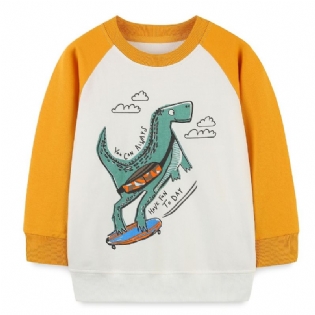 Drenge Dinosaur Tegneserie Print Rundhals Langærmet Pullover Sweatshirt Tøj