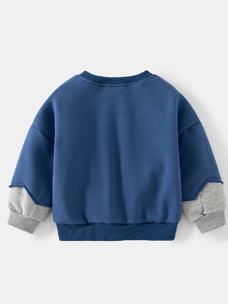 Drenge Dyretryk Pullover Rundhals Langærmet Syning Fleece Varm Sweatshirt Vinter