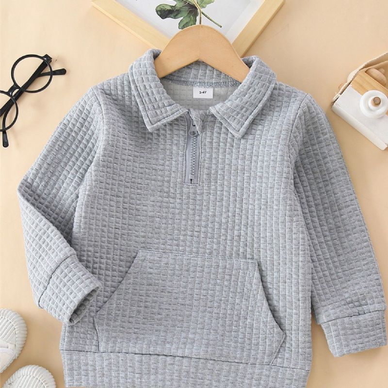 Drenge Ensfarvet Lynlåslomme Langærmet Sweatshirt