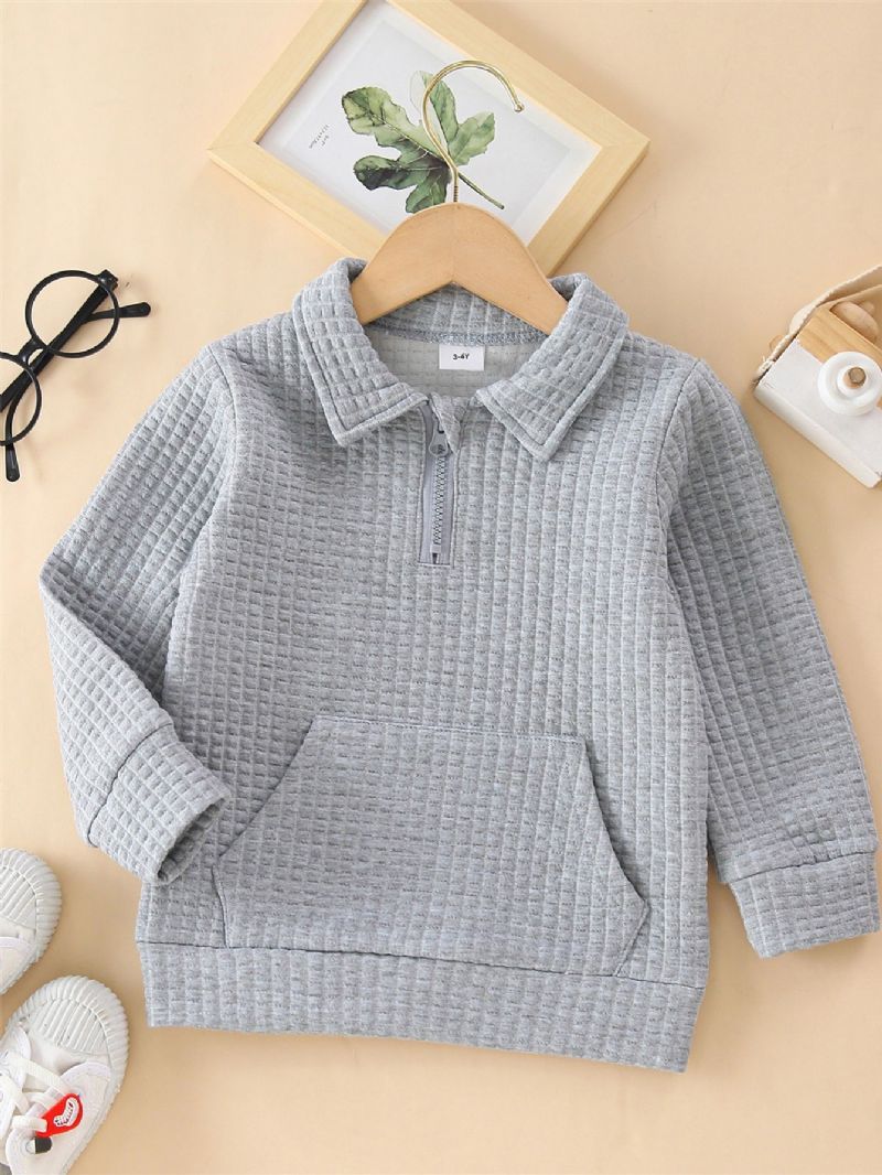 Drenge Ensfarvet Lynlåslomme Langærmet Sweatshirt