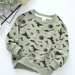 Drenge Full Print Dinosaur Sweatshirt Børne Rundhalset Efterår Vinter