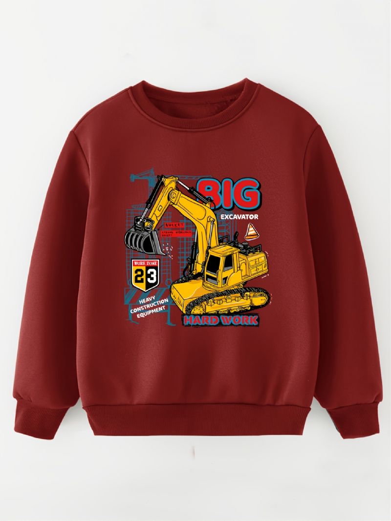 Drenge Gravemaskine Print Pullover Rundhals Langærmet Sweatshirt Børnetøj