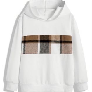 Drenge Hætte Patchwork Plaid Langærmet Sweater