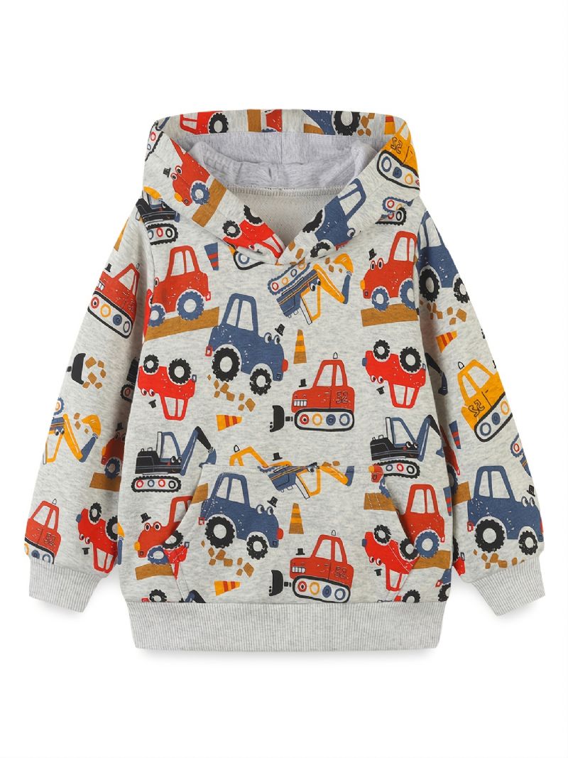 Drenge Hættetrøje Tegneserie Gravemaskine Print Langærmet Trøje Sweatshirt Børnetøj