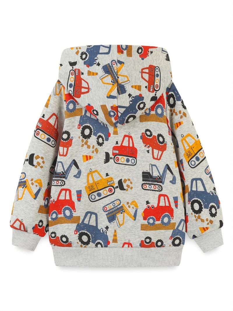 Drenge Hættetrøje Tegneserie Gravemaskine Print Langærmet Trøje Sweatshirt Børnetøj